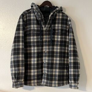 prAna Asgard Hooded Flannel Shirt Jacket Men’s Large Wool Blend